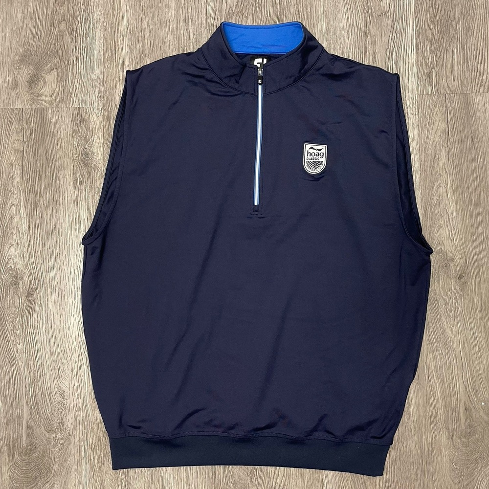 Footjoy Vest Men's Large Blue 1/4 Zip Golf Performance Pullover Hoag Classic